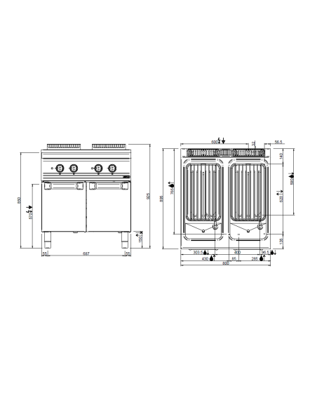 Professional electric pasta cooker with 2 tanks 40 + 40 liters - Cm 80 x 90 x 85 h