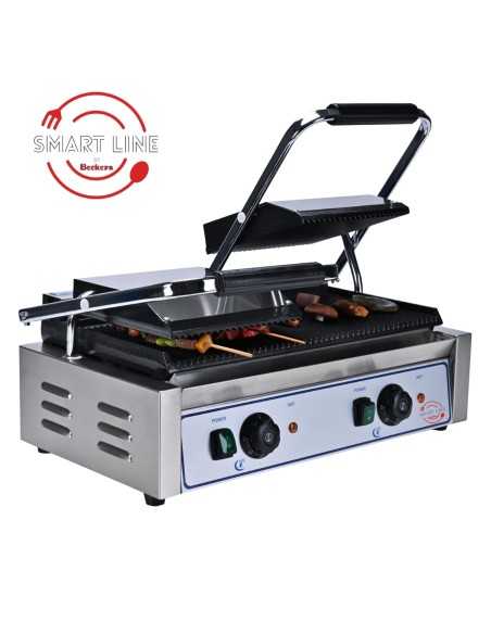Cast iron electric grill plate with ribbed top and lid - Two cooking zones - cm 43 x 36.5 x 53 h