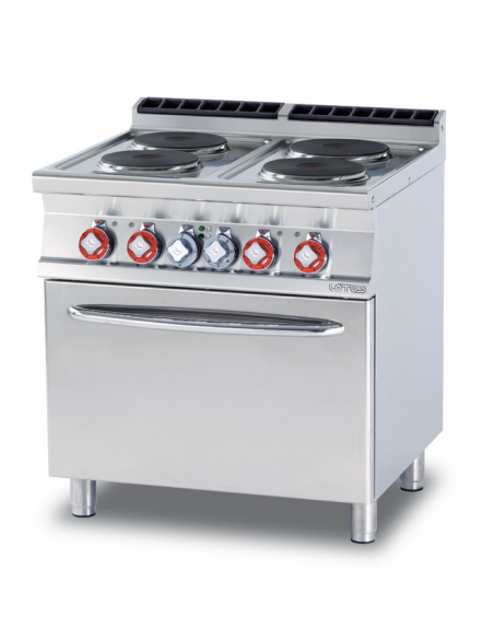 Cucina professionale elettrica con 4 piastre tonde - Potenza kW 2,6 (x4) - Forno elettrico statico - cm 80 x 70,5 x 90 h