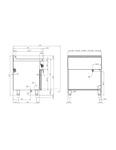 Cocina eléctrica profesional con 4 placas redondas - Energía kW 2.6 (x4) - Horno eléctrico estático - cm 80 x 70.5 x 90 h