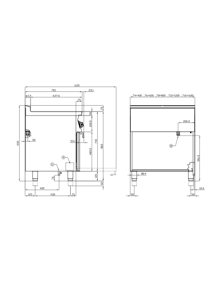 Cocina eléctrica profesional con 4 placas redondas - Energía kW 2.6 (x4) - Horno eléctrico ventilado - cm 80 x 70.5 x 90 h