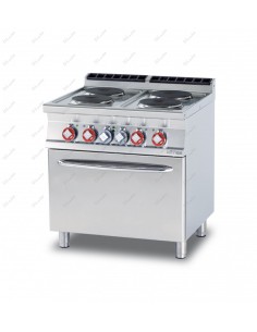 Professional electric stove 4 round plates - kW 2.6 (x4) - Electric oven glass door - cm 80 x 70.5 x 90 h