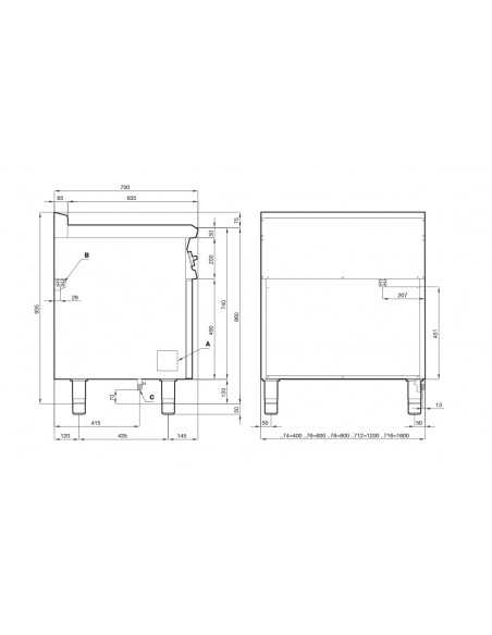 Cocina eléctrica profesional 4 placas redondas - kW 2,6 (x4) - Horno eléctrico con puerta de cristal - cm 80 x 70,5 x 90 h