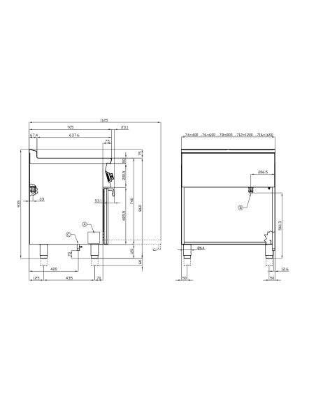Professional electric stove with 4 square plates - Power kW 2.6 (x4) - Static electric oven - cm 80 x 70.5 x 90 h