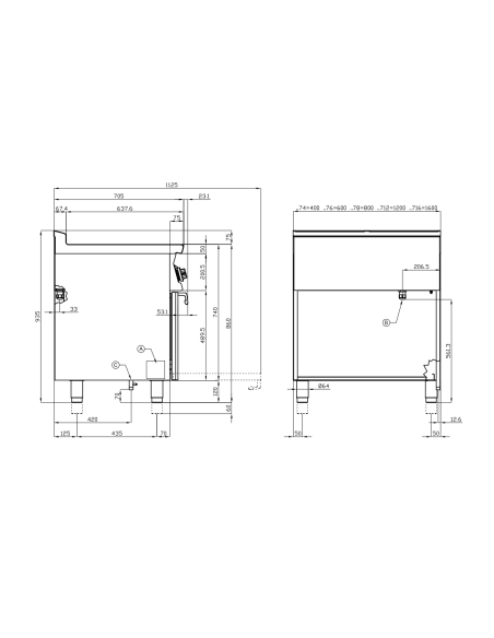 Electric ptofessional stove with 6 round plates - Power kW 2.6 (x6) - Static electric oven - cm 120 x 70.5 x 90 h