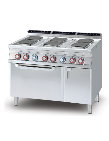 Professional electric stove with 6 square plates - Power kW 2.6 (x6) - Static electric oven - cm 120 x 70.5 x 90 h