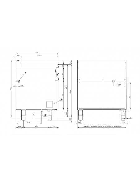 Cocina eléctrica profesional 6 placas cuadradas - kW 2.6 (x6) - Horno eléctrico con puerta de cristal - cm 120 x 70.5 x 90 h