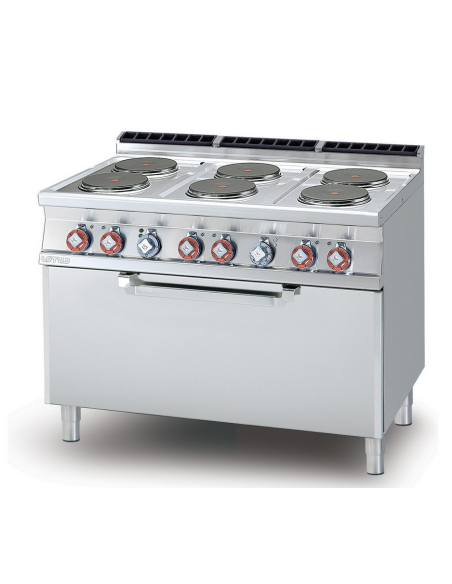 Cocina eléctrica profesional con 6 placas redondas - Energía kW 2.6 (x6) - Horno eléctrico estático - cm 120 x 70.5 x 90 h