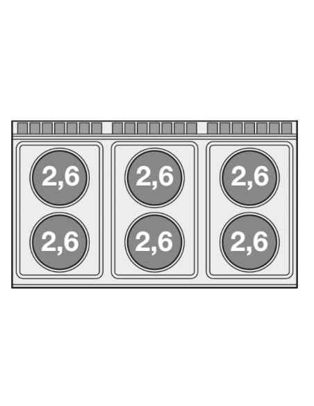 Cocina eléctrica profesional con 6 placas redondas - Energía kW 2.6 (x6) - Horno eléctrico estático - cm 120 x 70.5 x 90 h