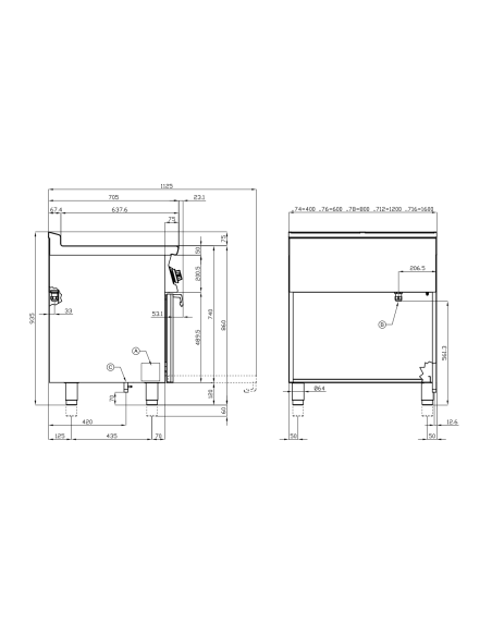 Professional gas stove with 4 burners - Static gas oven - cm 80 x 70.5 x 90 h