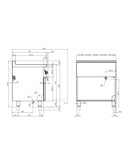 Cocina de gas profesional con 6 quemadores - Horno de gas estático - cm 120 x 70,5 x 90 h