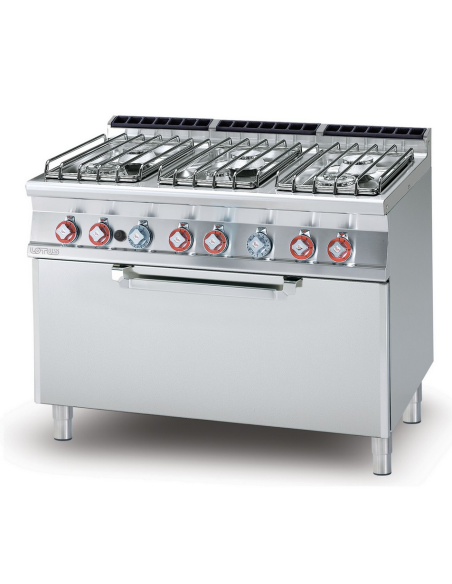 Cucina professionale a gas con 6 fuochi - Forno gas statico - cm 120 x 70,5 x 90 h