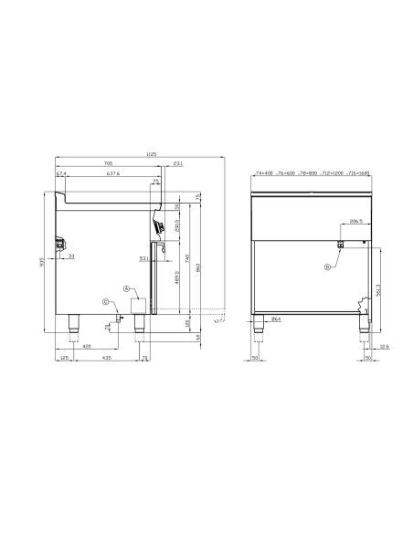 Cucina professionale a gas con 6 fuochi - Forno gas statico - cm 120 x 70,5 x 90 h