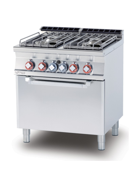 Cocina profesional de gas con 4 quemadores - Horno ventilado eléctrico - Dimensiones cm 80 x 70,5 x 90 h