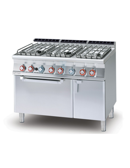 Cocina profesional de gas con 6 quemadores - Horno ventilado eléctrico - cm 120 x 70,5 x 90 h