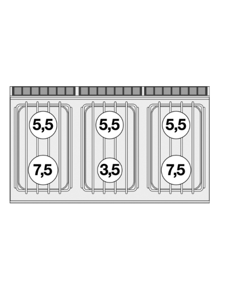 Cocina profesional de gas con 6 quemadores - Horno ventilado eléctrico - cm 120 x 70,5 x 90 h