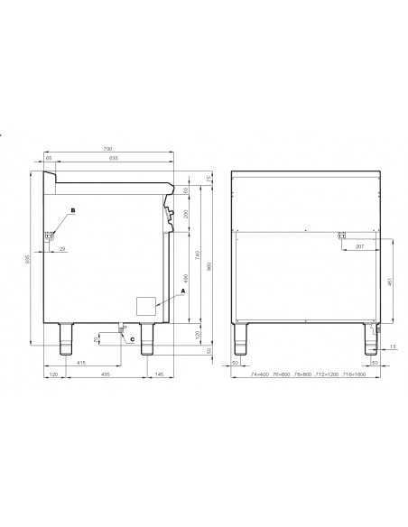 Professional gas stove 6 burners - Electric oven glass door - cm 120 x 70.5 x 90 h