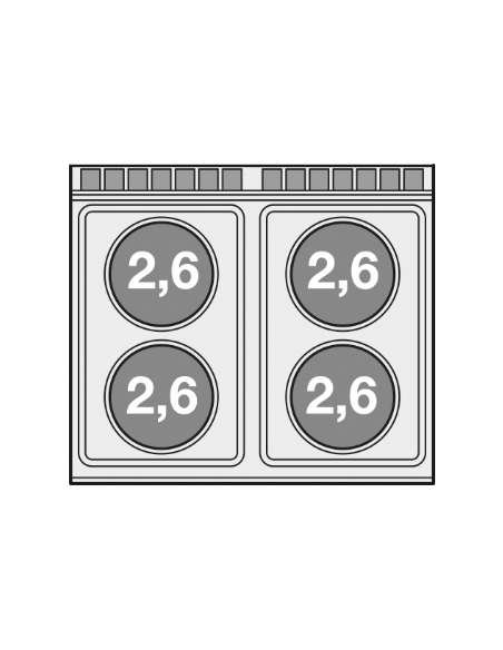 Cucina professionale elettrica con 4 piastre tonde - Potenza kW 2.6 (x4)  cm 80 x 70,5 x 90 h