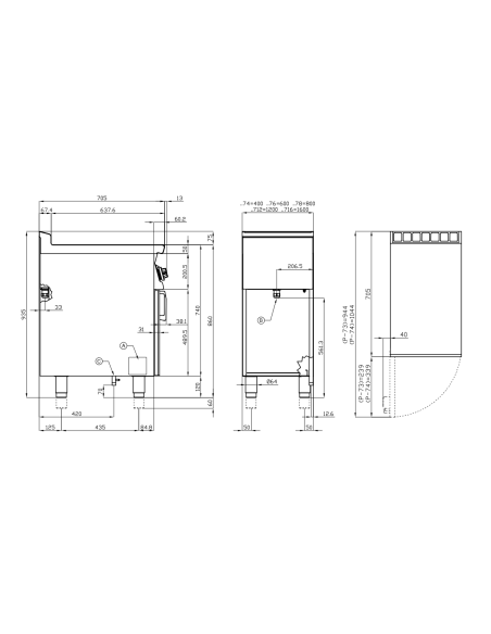 Cucina professionale elettrica con 4 piastre tonde - Potenza kW 2.6 (x4)  cm 80 x 70,5 x 90 h