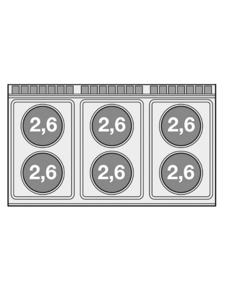 Cucina professionale elettrica con 6 piastre tonde - Potenza kW 2.6 (x6) - cm 120 x 70,5 x 90 h