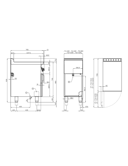 Cucina professionale elettrica con 6 piastre tonde - Potenza kW 2.6 (x6) - cm 120 x 70,5 x 90 h
