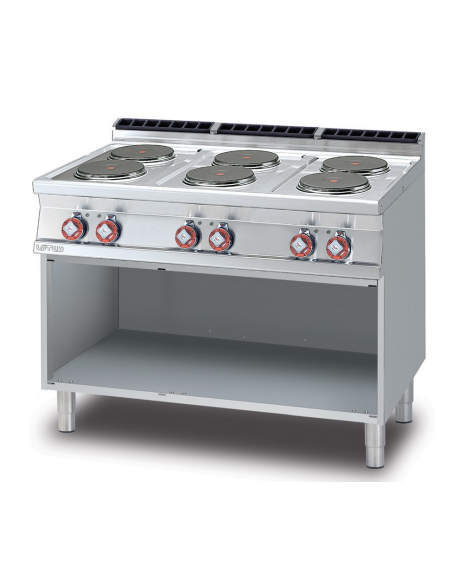 Cucina professionale elettrica con 6 piastre tonde - Potenza kW 2.6 (x6) - cm 120 x 70,5 x 90 h