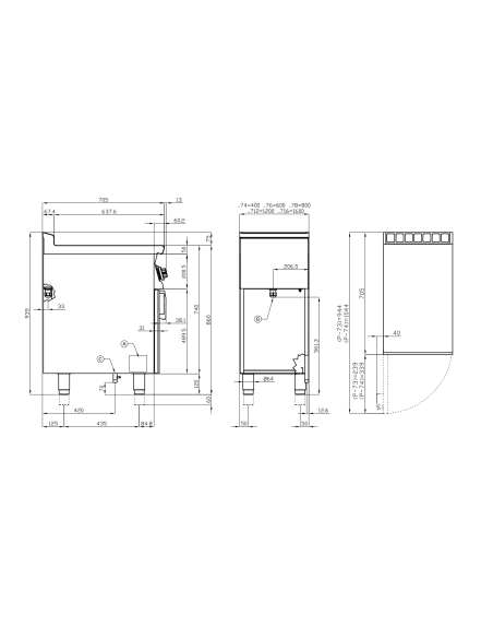 Professional electric stove with 2 square plates - Power kW 2.6 (x2) - cm 40 x 70.5 x 90 h