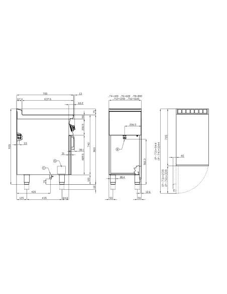 Professional electric stove with 4 square plates - Power kW 2.6 (x4) - cm 80 x 70.5 x 90 h