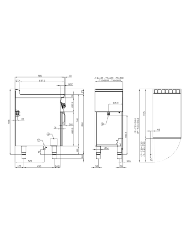 Professional electric stove with 6 square...