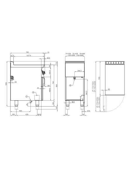 Cocina eléctrica profesional con 6 placas cuadradas - Energía 2.6 (x6) - cm 120 x 70.5 x 90 h