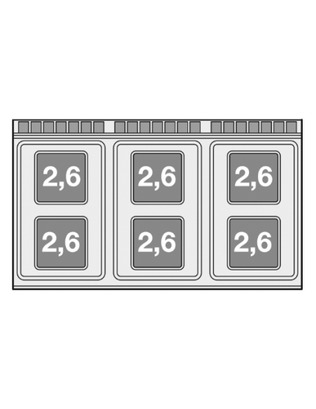 Professional electric stove with 6 square plates - Power 2.6 (x6) - cm 120 x 70.5 x 90 h