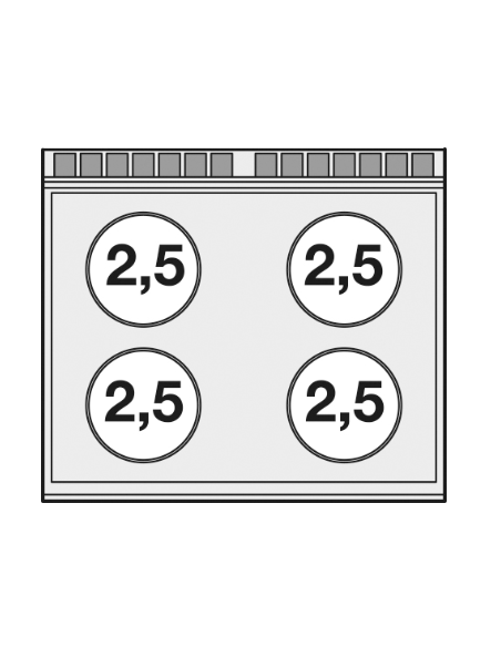 Cocina vitrocerámica profesional con 4 zonas de cocción - Energía kW 2.5 (x4) - cm 80 x 70.5 x 90 h