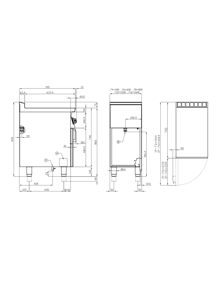 Cocina vitrocerámica profesional con 4 zonas de cocción - Energía kW 2.5 (x4) - cm 80 x 70.5 x 90 h