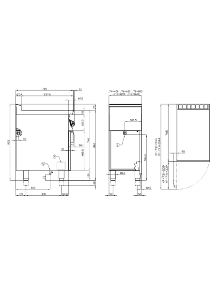 Cucina professionale a induzione con 2 zone di cotture - Potenza kW 5 (x2) - cm 40 x 70,5 x 90 h