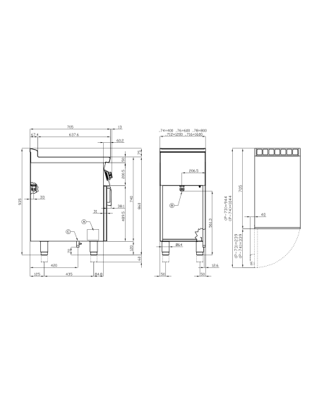 Cucina professionale a induzione con 4 zone di cottura - Potenza kW 5 (x4) - cm 80 x 70,5 x 90 h