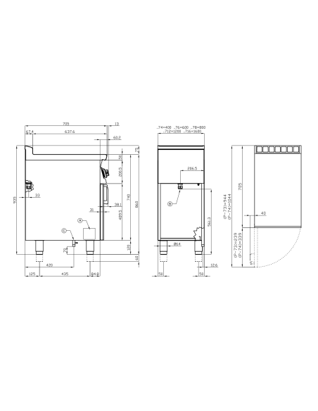 Cocina de gas profesional con 2 quemadores - Compartimento abierto - cm 40 x 70,5 x 90 h