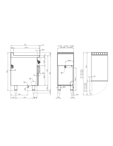 Professional gas stove with 4 burners - Open...