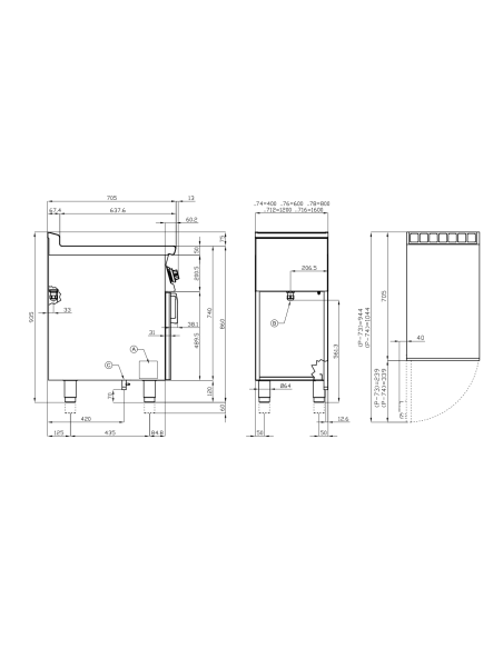 Professional gas stove with 4 burners - Open compartment - cm 80 x 70.5 x 90 h