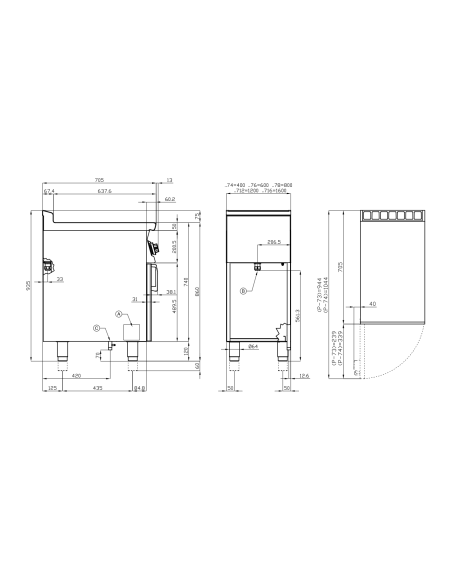 Professional gas stove with 6 burners - Open compartment - cm 120 x 70.5 x 90 h