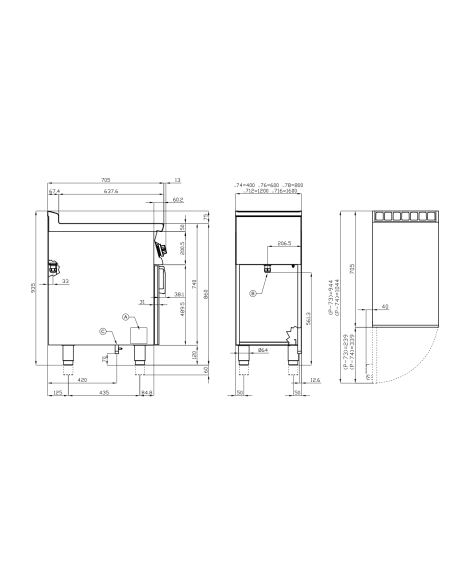 Cocina de gas profesional con 2 quemadores parrilla de hierro fundido - Compartimento abierto - cm 120 x 70,5 x 90 h