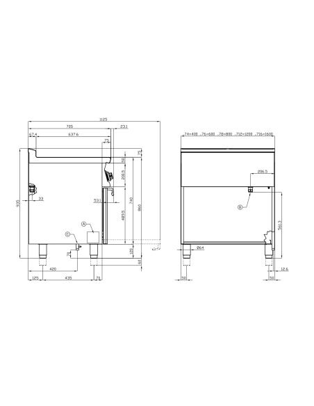 Cocina eléctrica professional - Placa con horno eléctrico - cm 80 x 70.5 x 90 h
