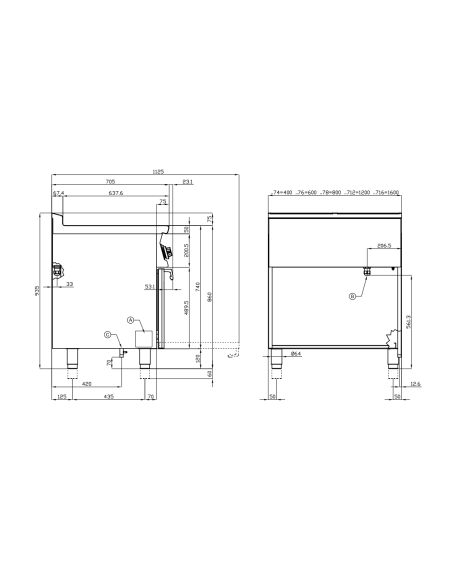 Cocina de gas profesional - Placa con horno de gas estático - cm 80 x 70,5 x 90 h
