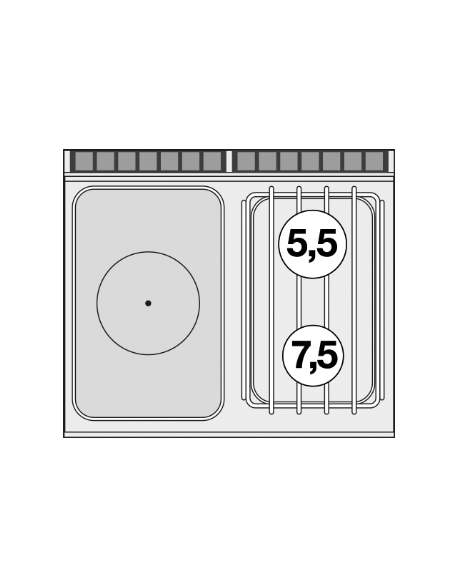 Cocina de gas profesional - Placa con 2 quemadores y horno de gas estático - cm 80 x 70,5 x 90 h
