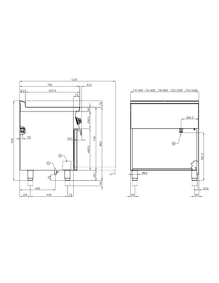 Cocina de gas profesional - Placa con 2 quemadores y horno de gas estático - cm 80 x 70,5 x 90 h