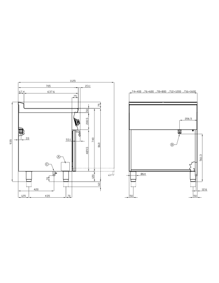 Cucina professionale a gas - Tuttapiastra con 2 fuochi e forno gas statico - cm 120 x 70,5 x 90 h