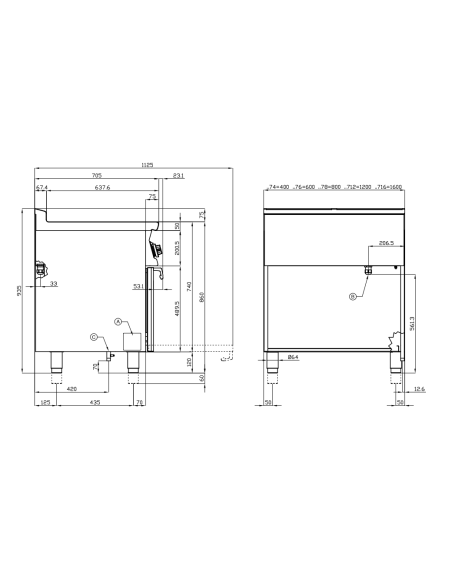 Cucina professionale a gas - Tuttapiastra 2 fuochi e forno gas statico - Cm 120 x 70,5 x 90 h