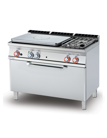 Cucina professionale a gas - Tuttapiastra 2 fuochi e forno gas statico - Cm 120 x 70,5 x 90 h