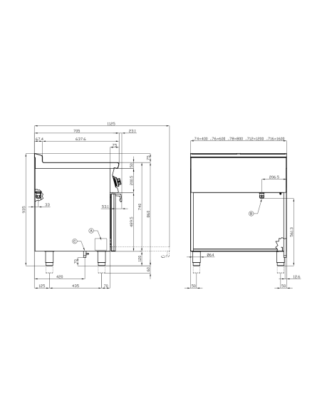 Cucina professionale a gas - Tuttapiastra con forno gas statico - cm 120 x 70,5 x 90 h