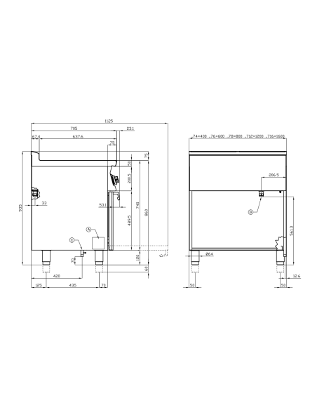 Cocina de gas profesional - Placa con horno eléctrico estático - cm 80 x 70,5 x 90 h