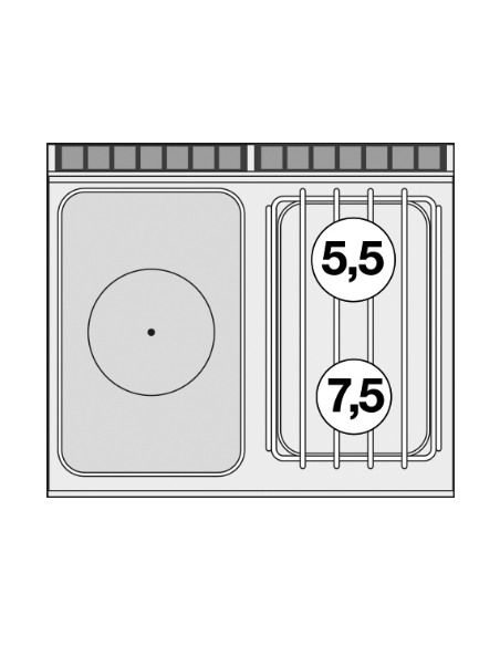 Cocina de gas profesional - Placa con 2 quemadores y horno eléctrico ventilado - cm 80 x 70,5 x 90 h